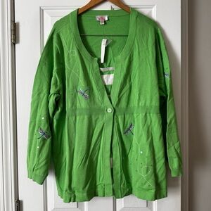 Quacker Factory Lime Green Dragonfly Cardigan 3X